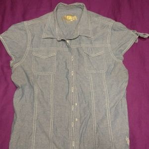 Short Sleeve Button Down Denim Blouse - Reposh!